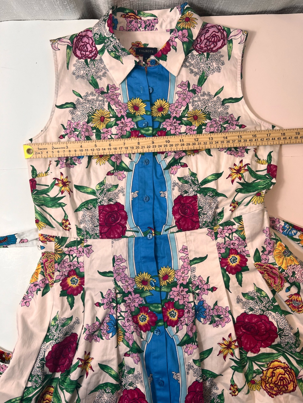 Talbots White Floral Midi Dress with Blue Placket - Picture 7 of 9